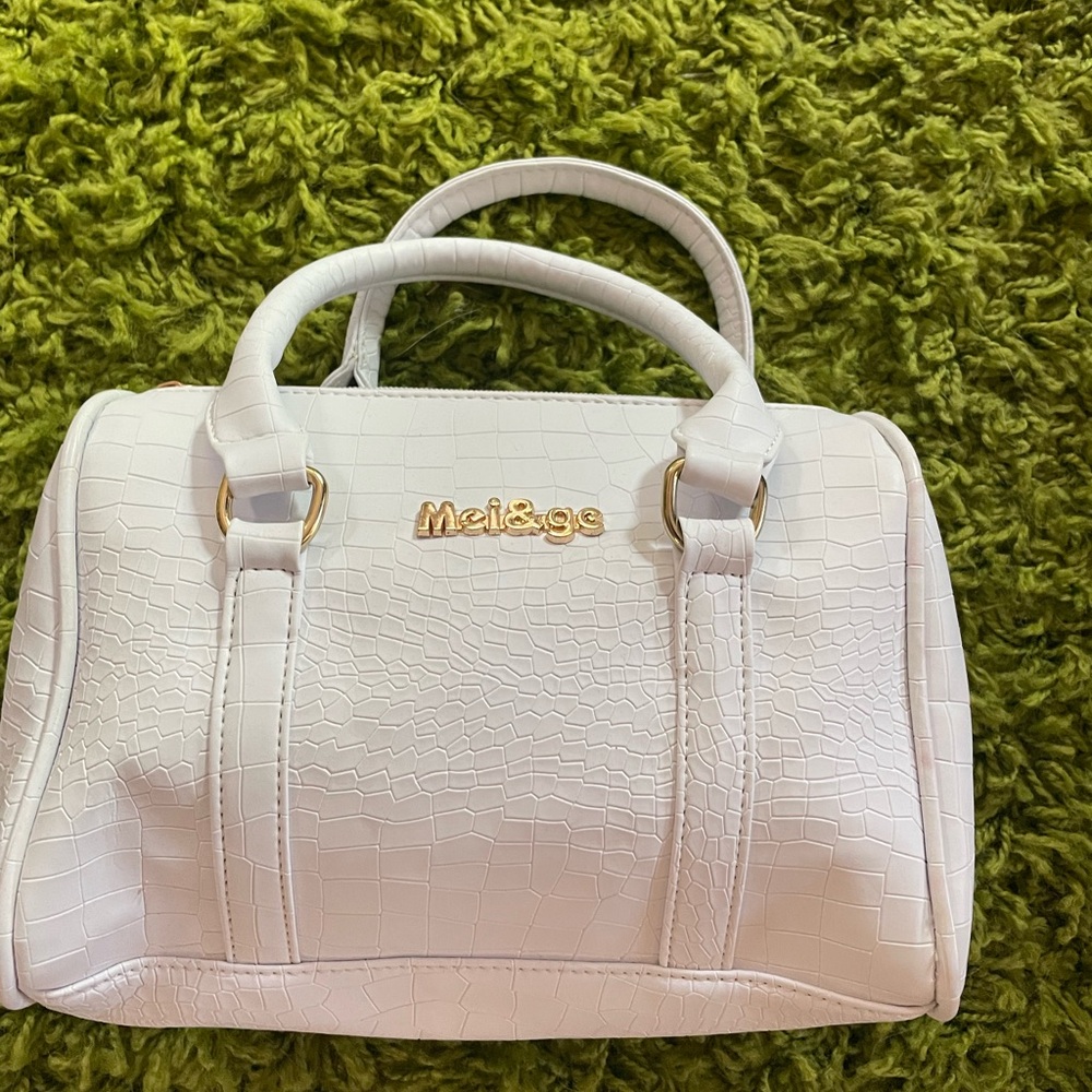 Mei & Ge White Croc-Embossed Handbag